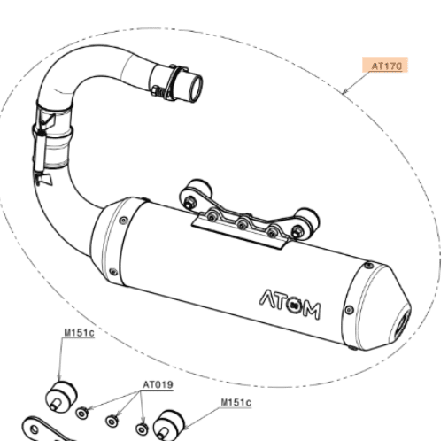 AT170 | Complete exhaust chromed, assembled with Silencer, Plate and Antivibration mounts - Image 2
